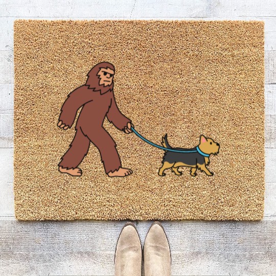 Bigfoot Sasquatch Walking Yorkshire Terrier Coir Doormats