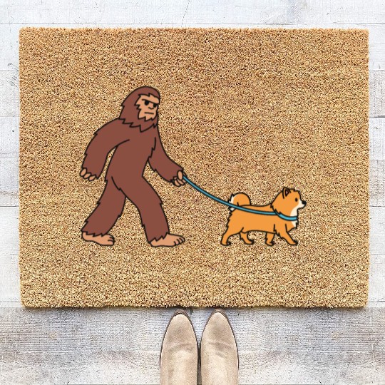 Bigfoot Sasquatch Walking Pomeranian Coir Doormats