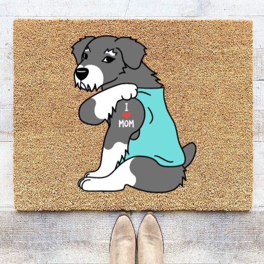 I Love Mom Tattoo Schnauzer Coir Doormats