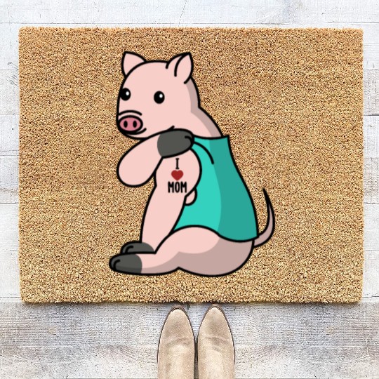 I Love Mom Tattoo Mini Pig Coir Doormats