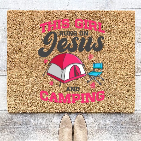 Camper This Girl Runs On Jesus And Camping Coir Doormats