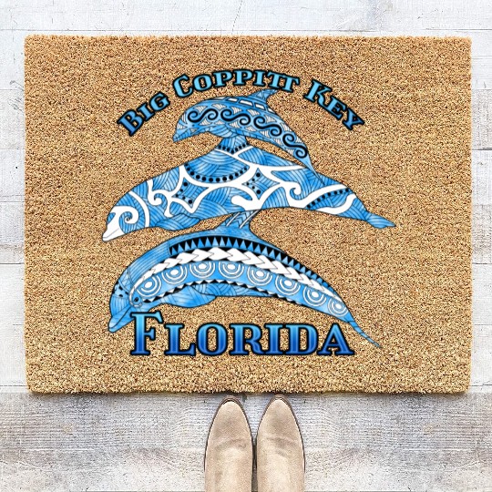 Big Coppitt Key Florida Vacation Tribal Dolphins Coir Doormats