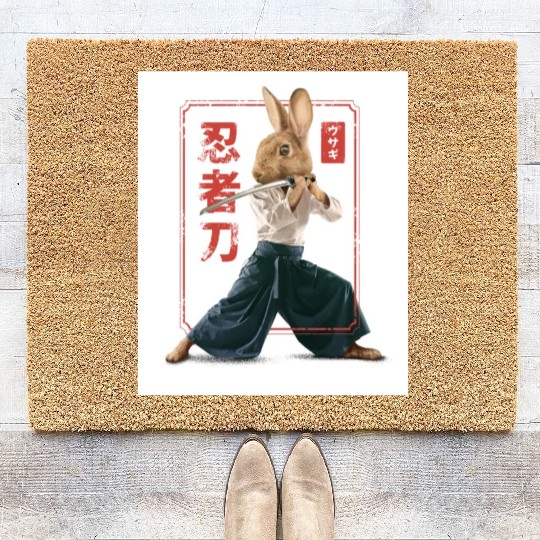Rabbit with katana Rabbit with katana gift inspira Coir Doormats