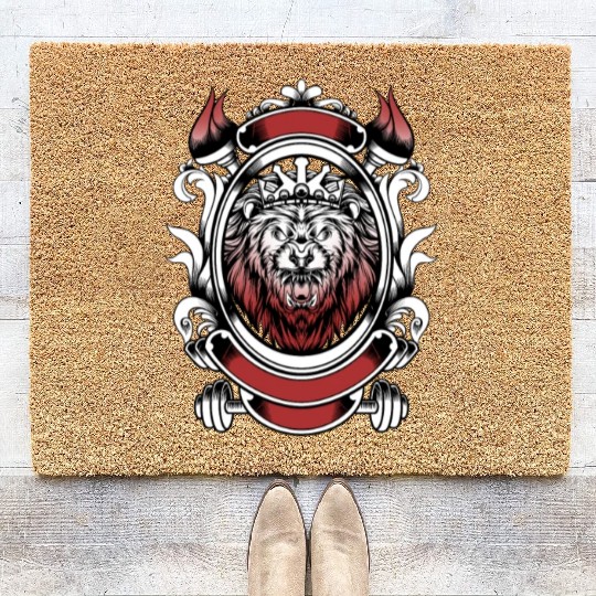 Lion king white red Coir Doormats