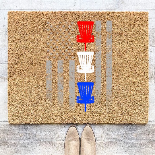 Red White and Blue Disc Golf Flag Coir Doormats
