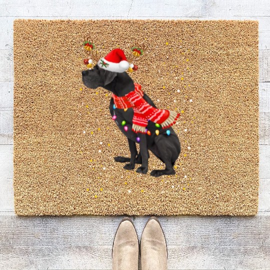 Great Dane Reindeer Christmas Light Coir Doormats