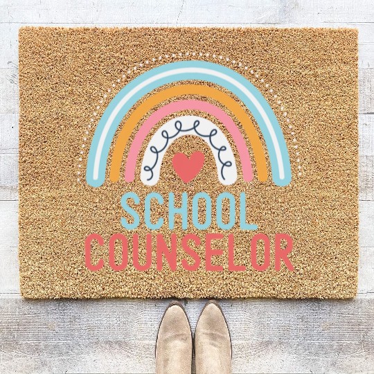 Funny School Counselor Rainbow Appreciation Back Coir Doormats