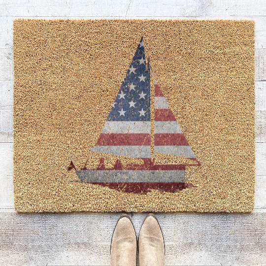 Distressed Stars Stripes Sailboat Sailing Adventur Coir Doormats