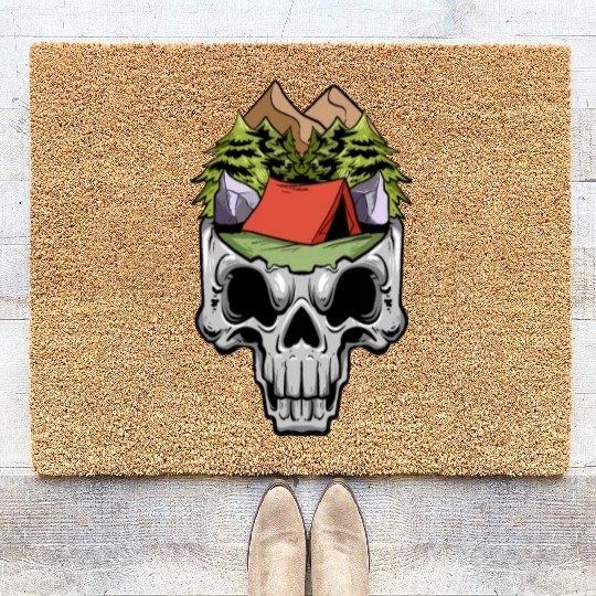 Camper Campsite Skull Skeleton Head Camp Camping Coir Doormats
