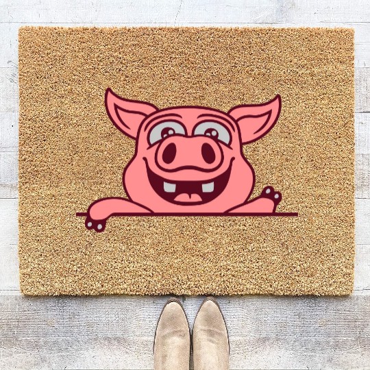 barn pig waving friendly Coir Doormats