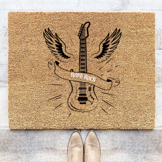 Black Hard Rock Guitar Coir Doormats Template