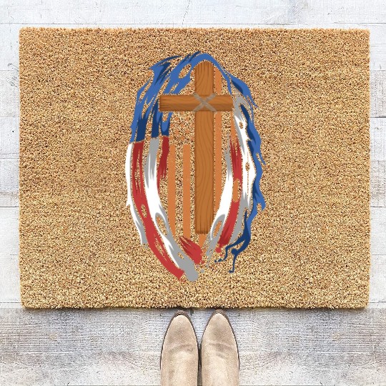 American Flag Jesus Cross Religious US Coir Doormats