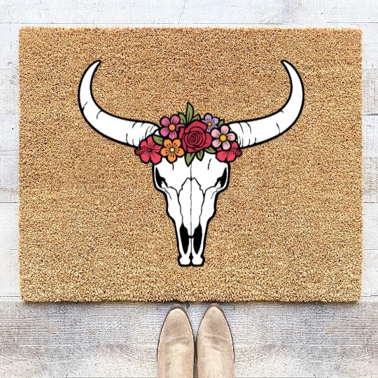 Floral bull skull Coir Doormats
