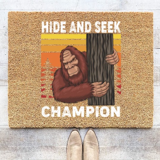 Bigfoot Hide And Seek Champion Funny Sasquatch Coir Doormats