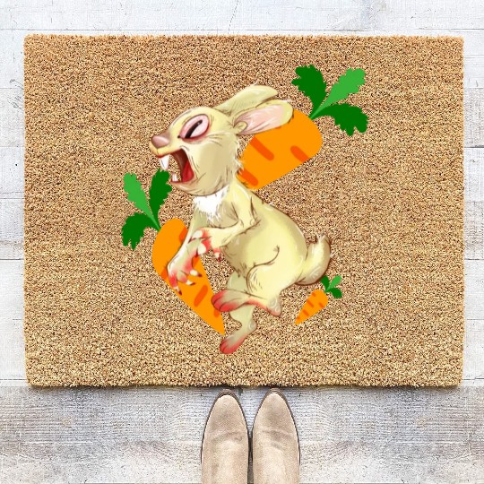 Crazy rabbit running for carrot Coir Doormats