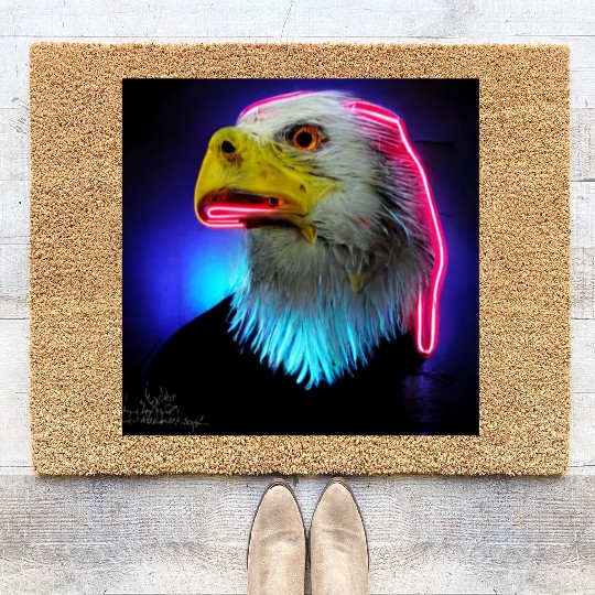 i love america neon bright lightsamerican eagle Coir Doormats