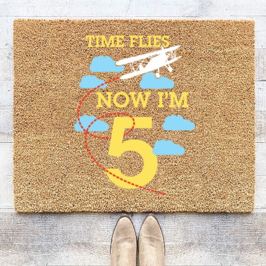5th Birthday Boys Airplane 5 year old Birthday Coir Doormats