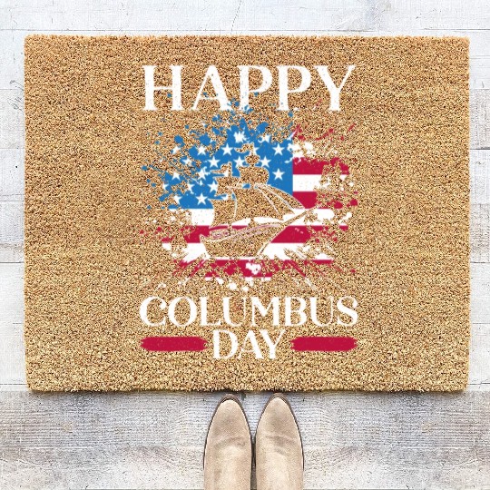 Happy Columbus Day Christopher Columbus Navigator Coir Doormats