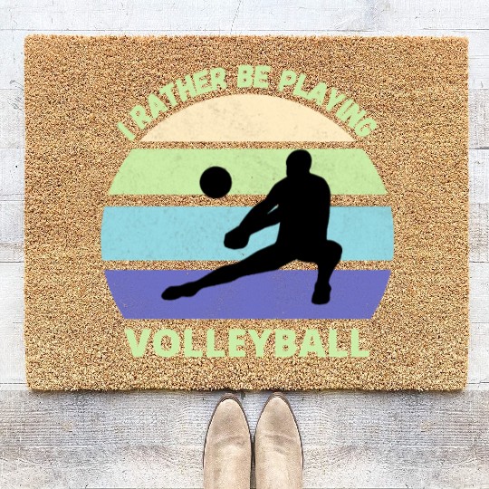 I rather be playing volleyball retro sunset Coir Doormats