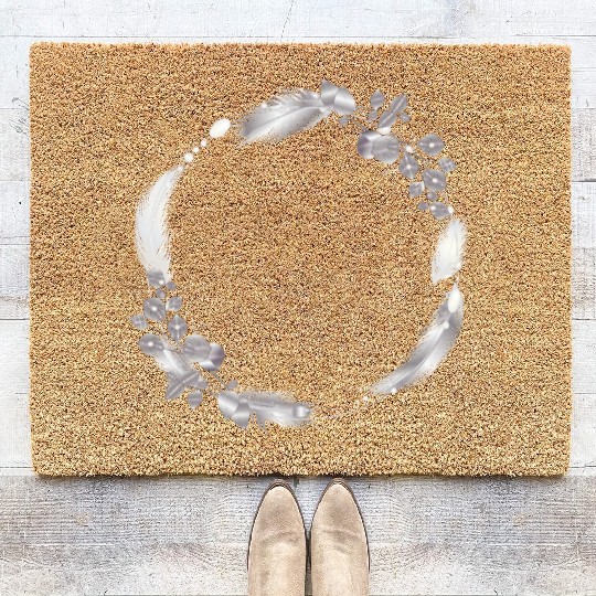 delicate frame of silver colored feathers & leaves Coir Doormats