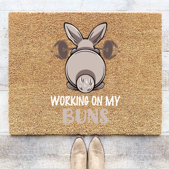 Working On My Buns Funny Gym Lover Bunny Easter Coir Doormats