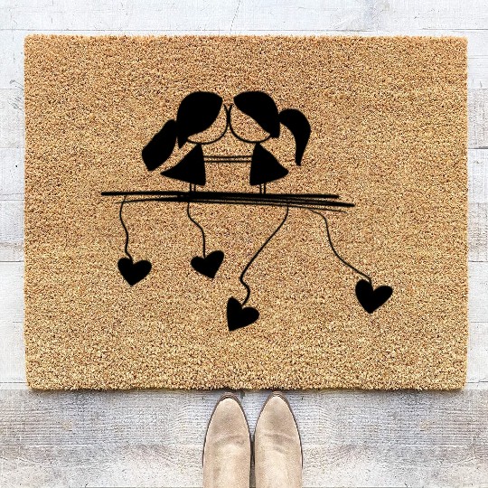 lesbian couple love symbol Coir Doormats