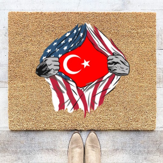 USA Turkey friendship flags design Coir Doormats