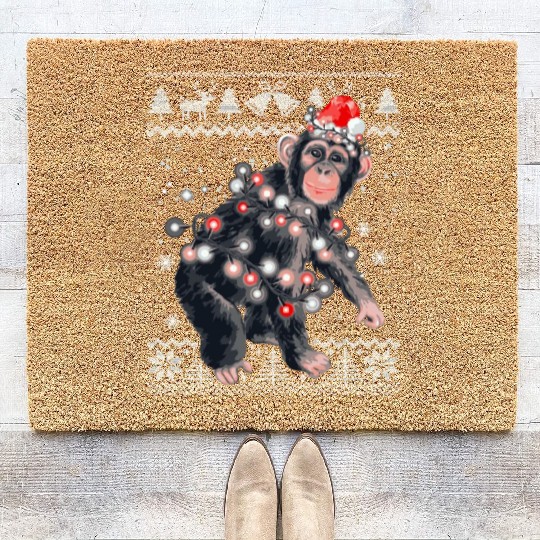 Chimpanzee Monkey Ugly Christmas Pajama Xmas Monke Coir Doormats