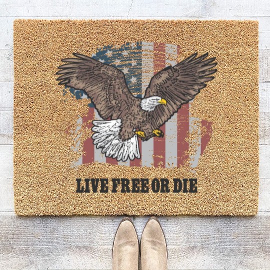 Live Free or Die - Bald Eagle - Grunge American Fl Coir Doormats
