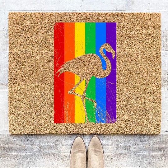 LGBT Flamingo Rainbow Flag Coir Doormats