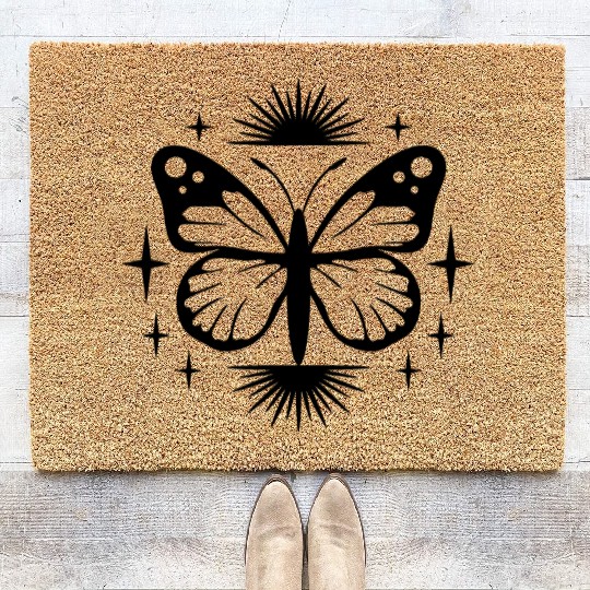 Tribal ornament with butterfly, feminine Coir Doormats