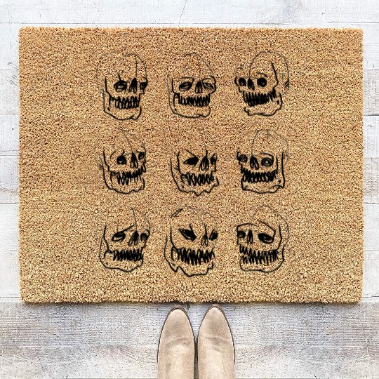 Skeleton head reactions and feelings Coir Doormats
