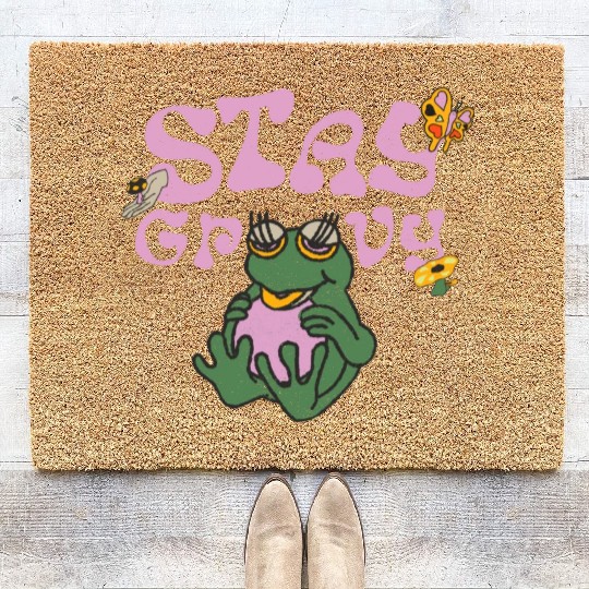 Stay Grvy - Pink Dark Green Typecentric Coir Doormats