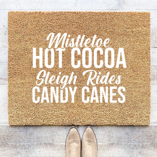 Mistletoe Hot Cocoa Sleigh Rides Candy Canes Coir Doormats