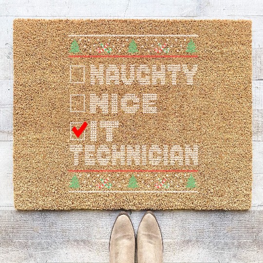 Naughty Nice IT Technician, Matching Christmas Coir Doormats