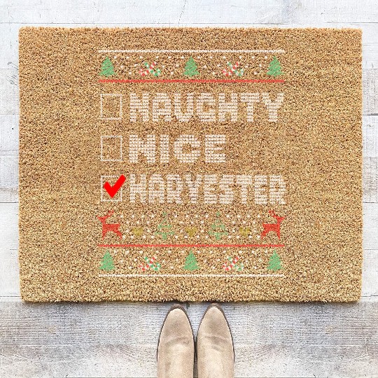 Naughty Nice Harvester, Matching Christmas Group Coir Doormats