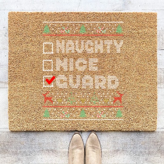 Naughty Nice Guard, Matching Christmas Group Coir Doormats