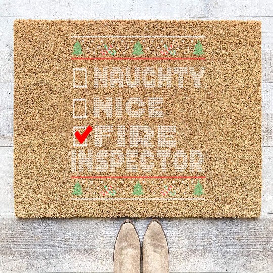 Naughty Nice Fire Inspector, Matching Christmas Coir Doormats