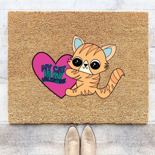 MY CAT IS MY VALENTINE Design Coir Doormats