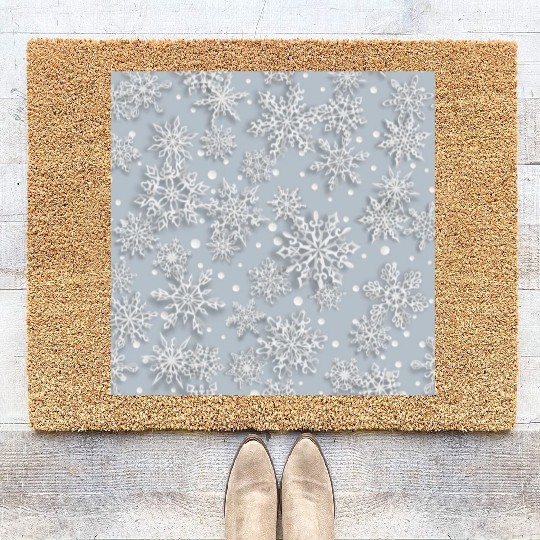 Grey Snowflakes Pattern Coir Doormats