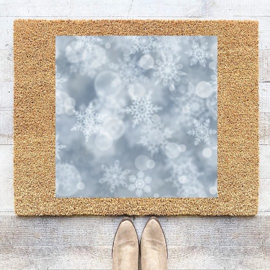 Grey White Snowflakes Pattern Coir Doormats