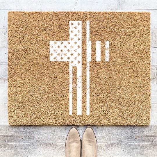 US Flag Cross American Army Veterans Coir Doormats