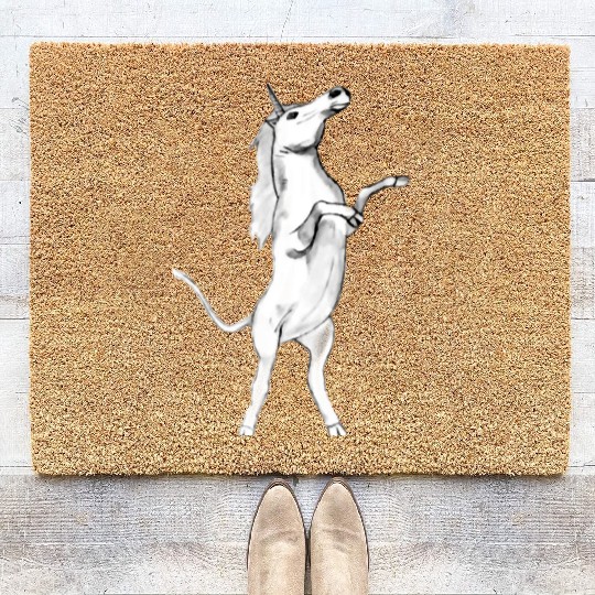 Funny white unicorn Coir Doormats