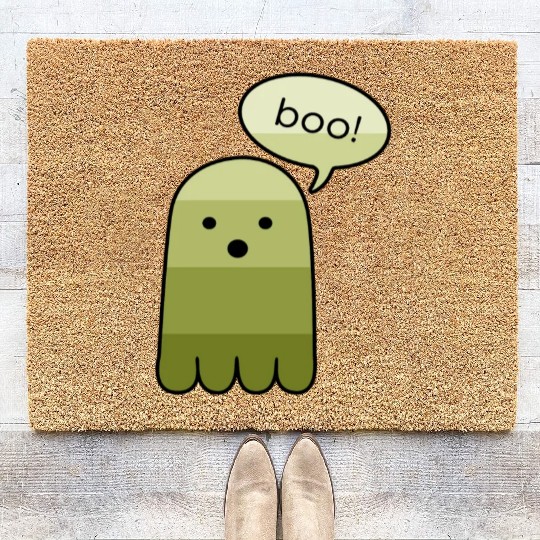 Olive Green Boo Ghost Halloween Coir Doormats