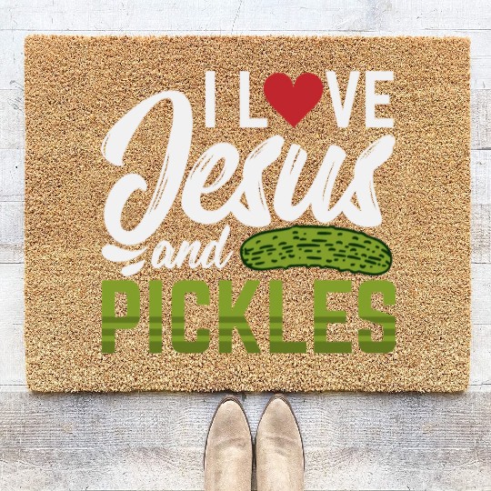 I Love Jesus And Pickles Coir Doormats