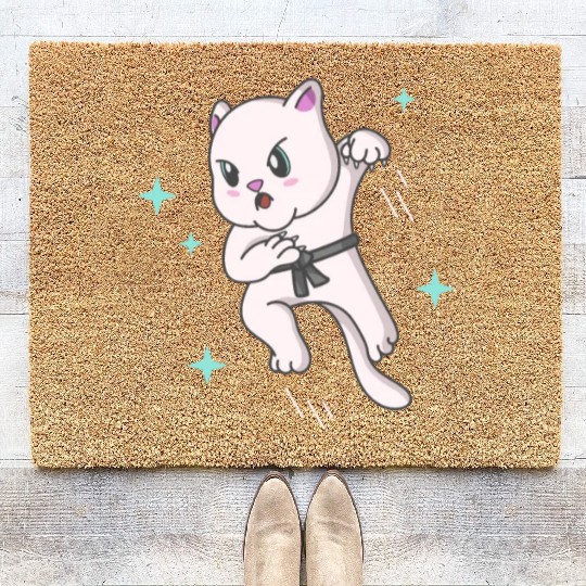 Kawaii Cat Ninja Kitten Fighter Karate Coir Doormats