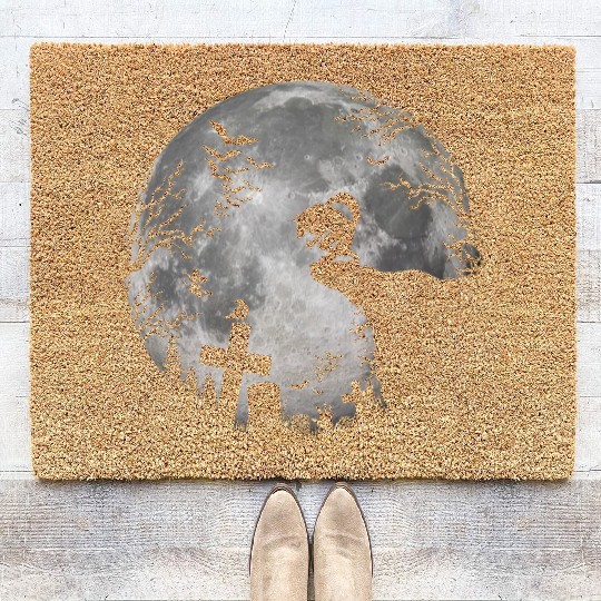 Halloween Werewolf Full Moon Bats and Black trick Coir Doormats