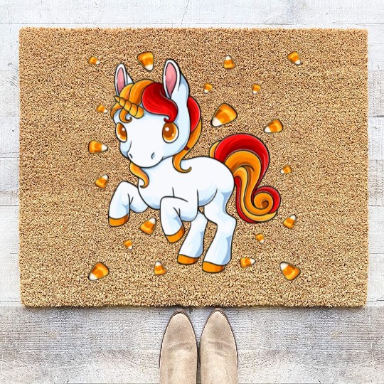Halloween Unicorn Pony Candy Corn Halloween Coir Doormats