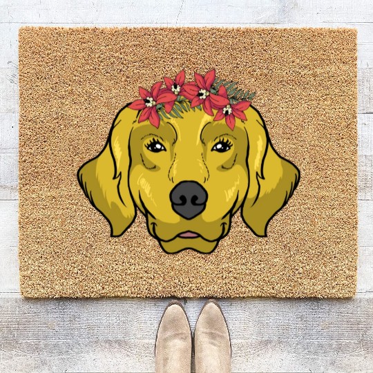 Dog Golden Retriever Flower Coir Doormats