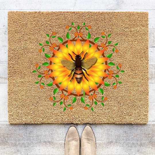 Save honey bees protect environment sunflower Apia Coir Doormats